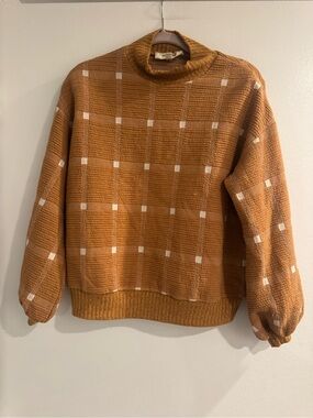 Porridge Textured Windowpane Plaid Crewneck Sweater Brown & Cream XS